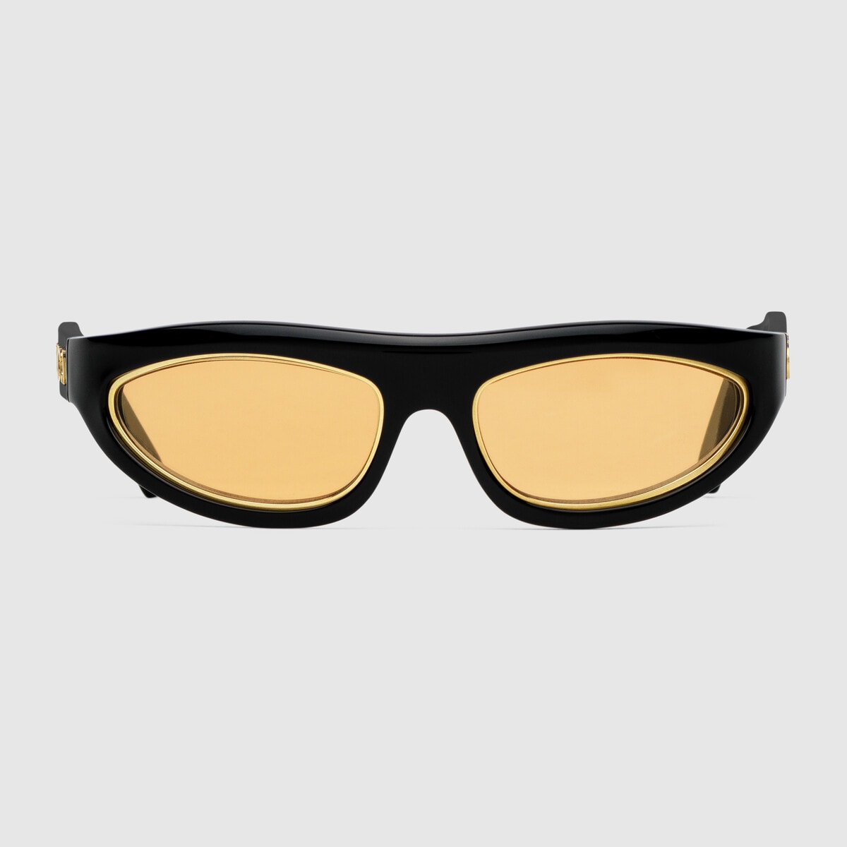 Mask sunglasses with gold metal rim 