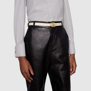 GG Marmont thin leather belt with shiny 